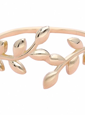 女士14K纯金白金金枝叶子戒指