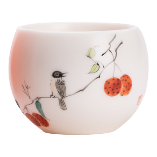 舟境高端手绘羊脂玉瓷茶杯女士主人杯单个人喝茶专用陶瓷品茗杯子