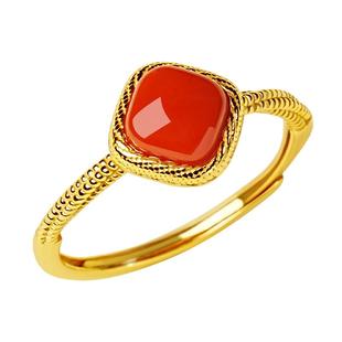 宫里上新红玛瑙戒指女纯银南红方糖红宝石红色生日本命年新年礼物