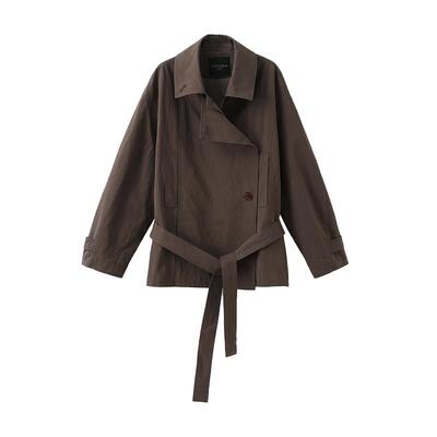 POPCHRIO简约叠片低腰系带风衣