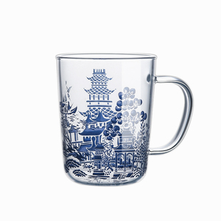 九土玻璃茶杯咖啡办公室家用茶水杯透明复古好看 带盖把手杯子