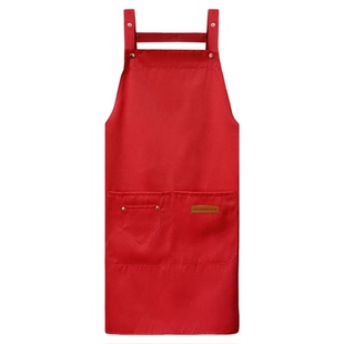 防水围裙工作服餐饮专用定制logo印字订制做饭服务员围腰男女红色