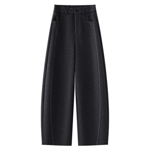 米白色软糯羊毛弯刀裤女2025新款秋冬加厚西装裤垂感宽松香蕉裤子