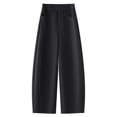 米白色软糯羊毛弯刀裤女2025新款