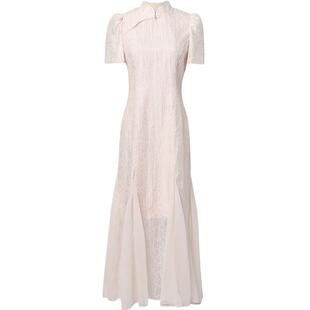 夏季女装2026新款气质杏粉色修身收腰显瘦鱼尾旗袍连衣裙长裙清2