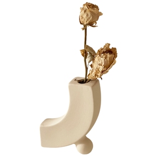 元气角落 ins复古素胚陶瓷花瓶北欧风格客厅装饰摆件干花粗陶花器