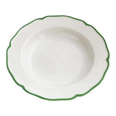 外贸出口陶瓷描绿花边鱼盘西餐盘