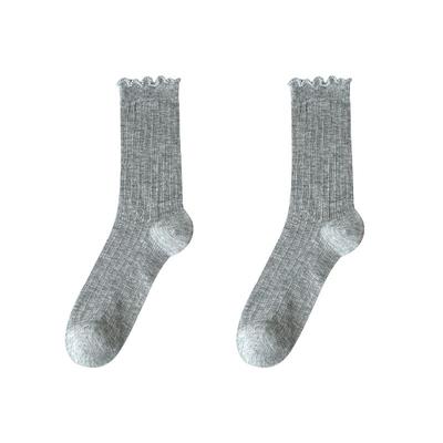 OYEM夏透气女棉木耳边中筒堆堆袜