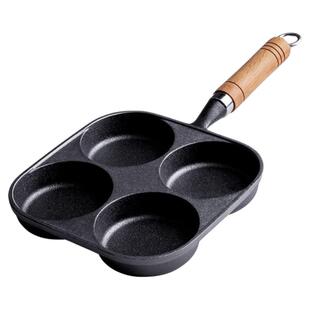 铸铁煎蛋锅四孔加深鸡蛋汉堡机模具家用不沾平底锅无涂层 蛋饺锅