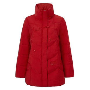 朗曼笛立领羽绒服女鸭绒加厚一手长外套2025冬季新款百搭通勤上衣