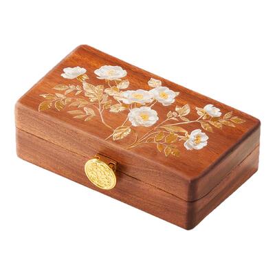 复古便携式实木首饰收纳盒高级感