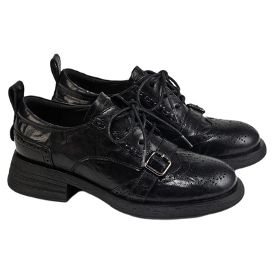 fed雕花小皮鞋秋季新款女鞋黑色布洛克鞋通勤单鞋女款S0815-ZC517