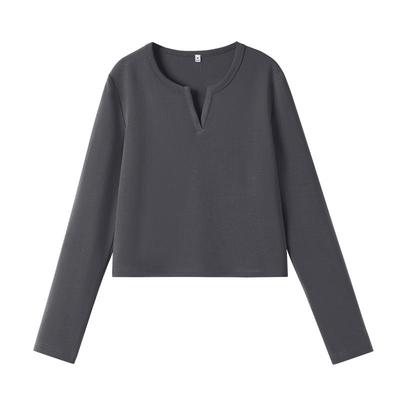 班尼路修身长袖t恤女小v领上衣