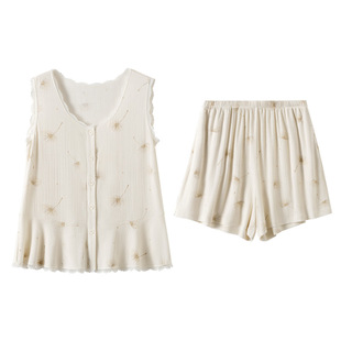 红豆香氛疗愈女士吊带睡衣短裤凉感莫代尔蕾丝无袖家居服套装夏季