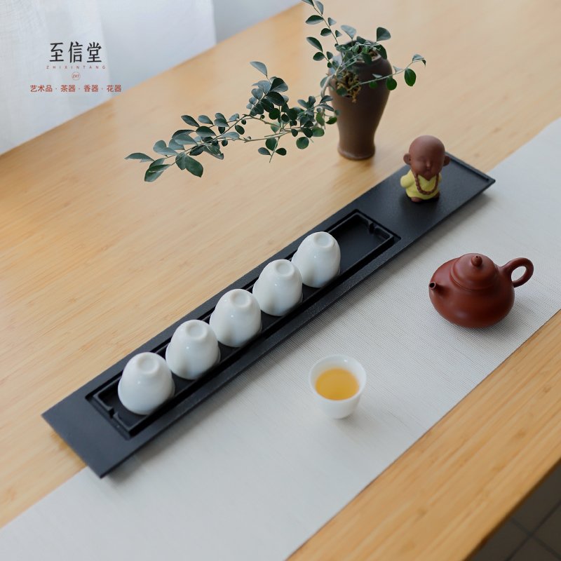 闻石手工天然乌金石茶杯架茶杯托简约壶承轻奢沥水干泡台小茶盘