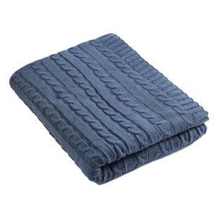 ins全棉午休盖毯复古墨绿色麻花针织毯北欧沙发毯子床尾巾毛线毯