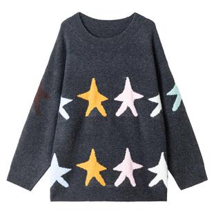 KEIKO [仿牦牛绒] 时髦星星提花毛衣女25秋冬慵懒宽松圆领针织衫