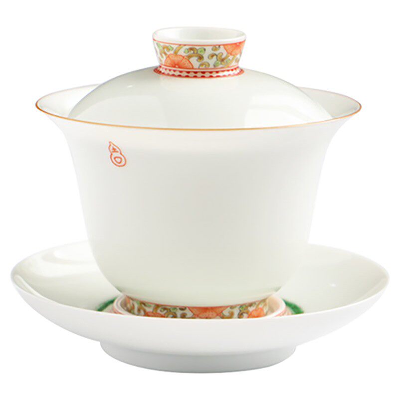 故宫风吉祥三才盖碗茶杯白瓷敬茶茶碗杯陶瓷大码泡茶碗高档茶具