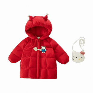 女童超好看羽绒棉服冬装2025新款中长款儿童冬季外套宝宝红色棉袄