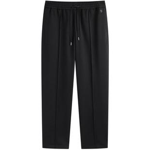 太平鸟男装 仿毛呢休闲裤男冬季保暖黑色抽绳直筒裤男百搭裤