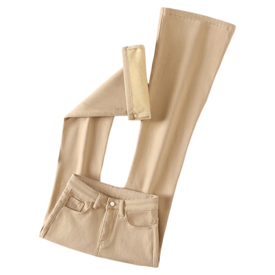 卡其色加绒紧身微喇牛仔裤女2025