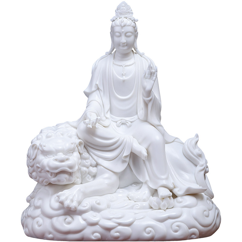 陶瓷文殊普贤菩萨像书房佛像摆件