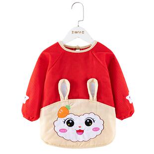 宝宝罩衣女宝秋冬防水防脏饭兜儿童反穿衣围裙吃饭护衣婴儿灯芯绒