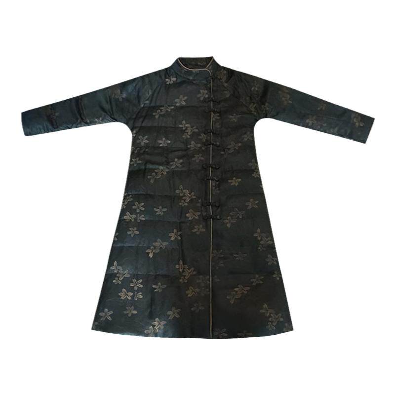 复古桑蚕丝长款圆领纯手工羽绒服