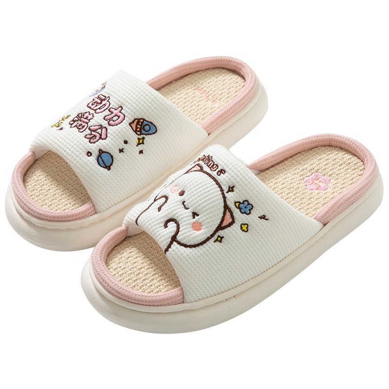 室品 蜜桃猫 亚麻拖鞋女新款防滑室内居家春夏外穿踩屎感吸汗棉麻
