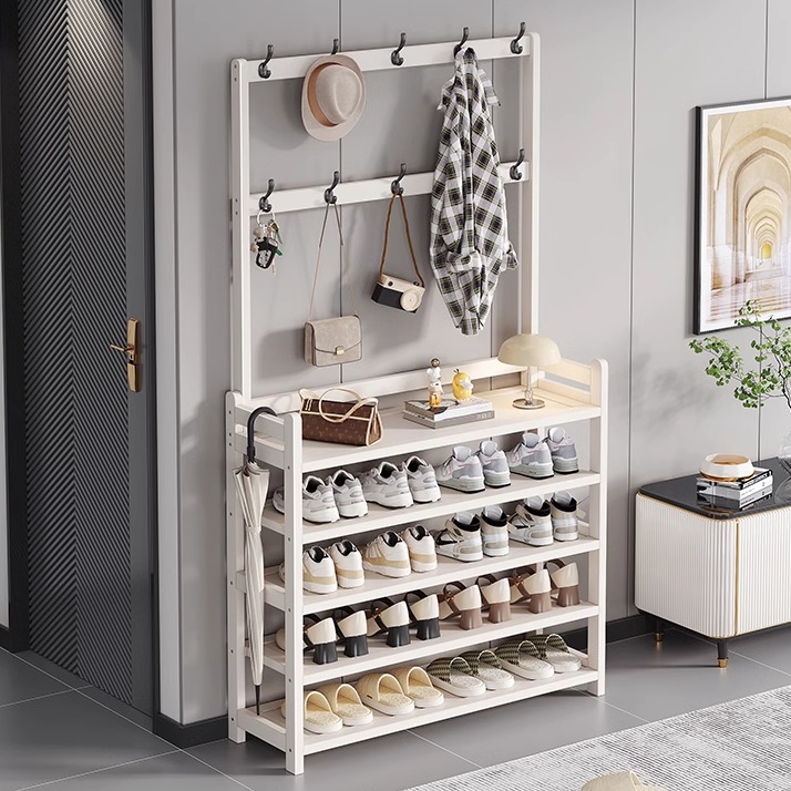 简易鞋架家用门口多层鞋柜衣帽架一体挂衣架多功能置物架租房好物