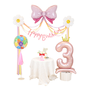 网红周岁生日布置气球场景装饰品儿童宝宝女孩快乐派对背景墙拍照