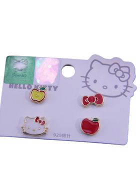 Sanrio/三丽鸥四支女耳钉银针防敏hallokiyyt猫蝴蝶结耳饰耳环