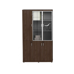 格诺瓦E1级铝框门三门书柜玻璃门文件柜北美胡桃简约现代环保带锁
