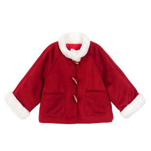 小O宝Okids童装 宝宝毛呢大衣女短款立领2025装女童毛绒加厚外套