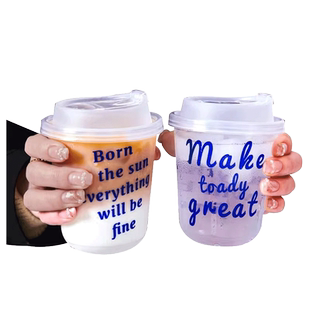 网红500ml国风直男嘟嘟胖胖杯拿铁咖啡茶饮料打包外带书法直筒杯