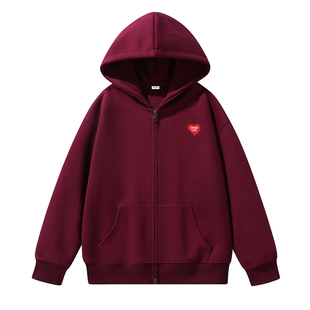 it:CHOCOOLATE美式重磅加绒红色卫衣男女开衫拉链外套休闲上衣潮