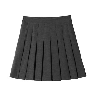 灰色百褶裙女半身裙冬季2025新款高腰a字小个子miu系短款毛呢裙子