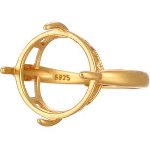 简约日韩四爪圆形戒指空托 18K金镶嵌蜜蜡翡翠绿松戒指托空托配件