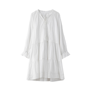 LAGOGO蕾丝法式度假白色仙女裙拉谷谷2026年春新款纯棉长袖连衣裙