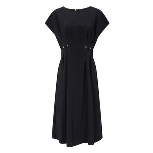 BCBG夏季万千裙装雅祺弹力纯色肌理感中长款收腰连衣裙小黑裙女