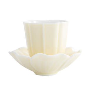 南山先生 月光白葵口主人杯组合家用陶瓷杯带杯垫高档品茗杯茶盏