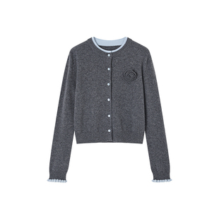 indicia标记2026春季新款纯羊毛立体花饰设计针织开衫L2A6KS006