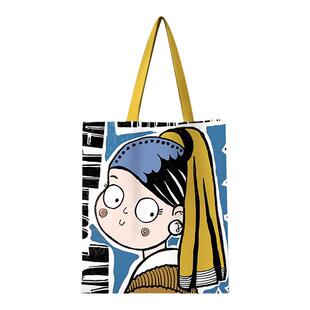 中国风故宫名画帆布包大容量购物袋学生文创百搭书包兰亭序瑞鹤图