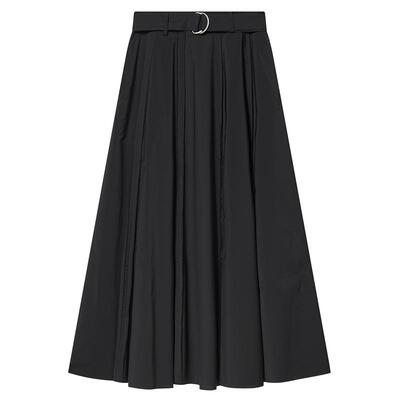 COVERINS黑色高腰a字半身裙长款垂坠感三醋纤混纺腰带CC35250160