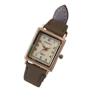 小众轻奢手表女小巧气质ins风方形高中学生简约复古森系皮带防水