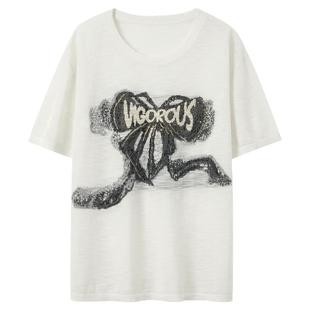 ibudu2025夏季新款轻薄透气蝴蝶结提花毛衫针织衫宽松短袖女