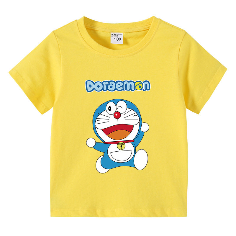 哆啦a梦联名衣服夏装男童t恤叮当猫童装儿童短袖女宝宝纯棉上衣潮