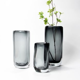 简约现代烟灰色三角透明水培玻璃花器 饰摆件 迷迭香仿真花玄关装