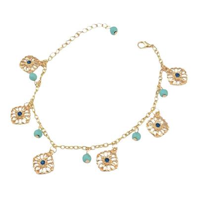 波西米亚串珠蓝钻花盘脚链