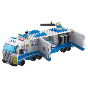 微小颗粒百变特警车乐积木消防车小汽车儿童拼装益智玩具6男童8岁